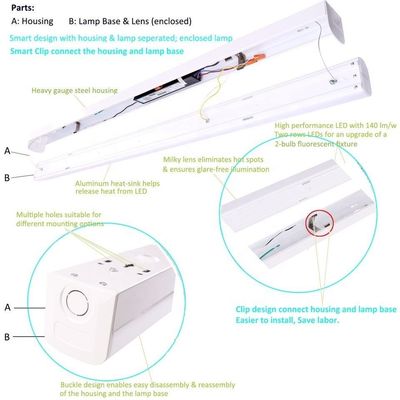 Поддержка затуманивателя 2ft 4ft 8ft 46W 38W 30W LED Batten Light Fixtures Коммерческое промышленное освещение