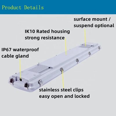 Поверхностный монтаж 4FT 0-10V DIM Led Triproof Batten Light Fixture IP67 Пароупорный для хранения 5-